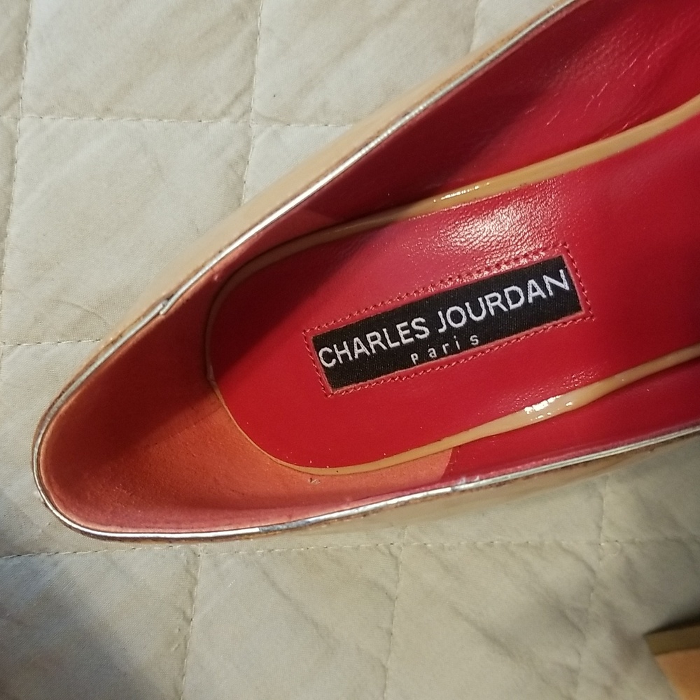 Charles Jourdan Paris Nude Patent Leather Wedge Heels - Picture 8 of 16
